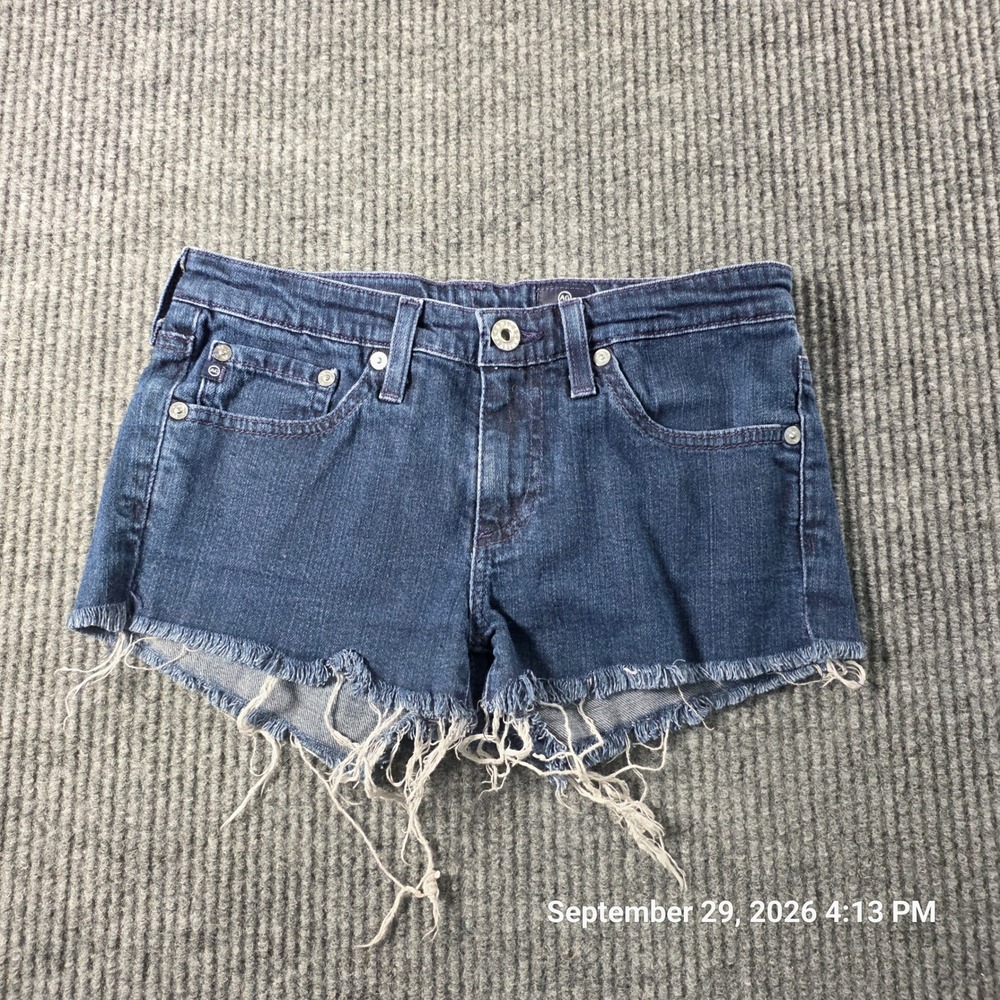 AG Adriano Goldschmied Dark Wash Frayed Raw Hem Denim Cut Off Shorts Size 26R